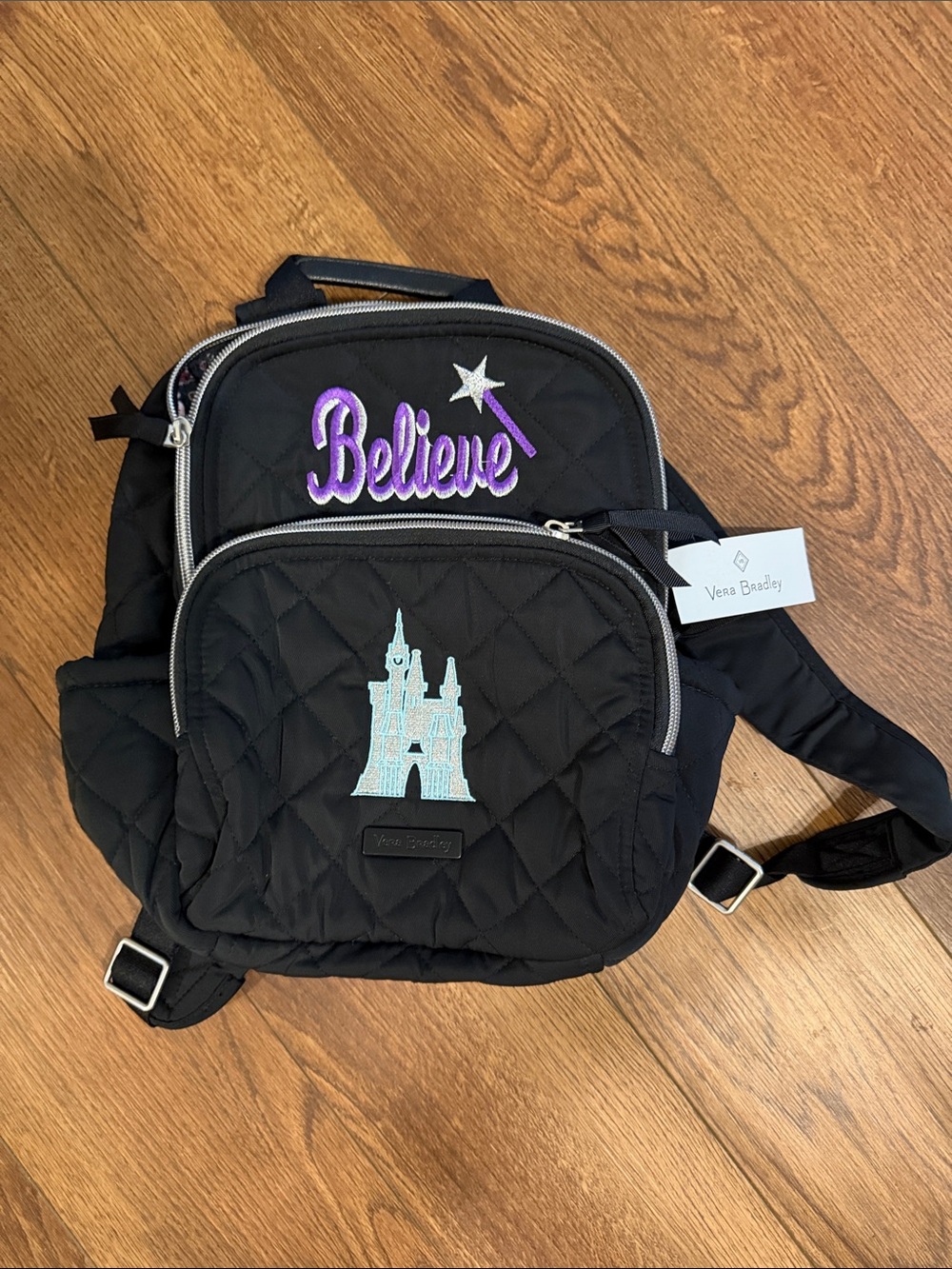 Vera Bradley Black small Backpack with Castle Embroidery